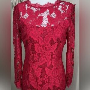 Adrianna Papell Fuchsia Lace Long Sleeve Dress size 8